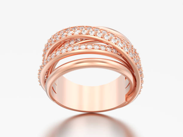 istock 3D illustration rose gold decorative diamond criss cross ring with reflection 961495820