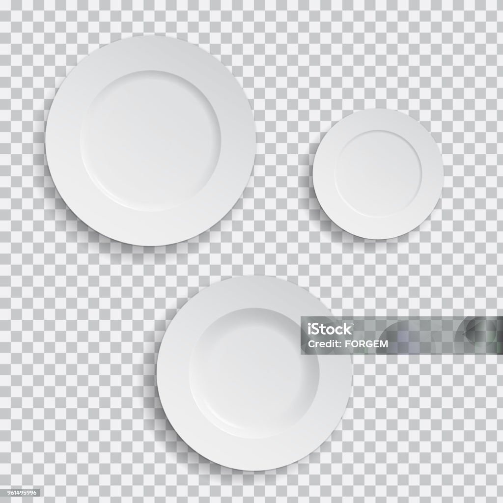 Set of realistic white plates on transparent background - vector Plate stock vector