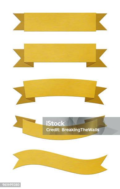 Set Of Brushed Gold Metal Ribbon Banners Stock Photo - Download Image Now - Award Ribbon, Banner - Sign, Web Banner