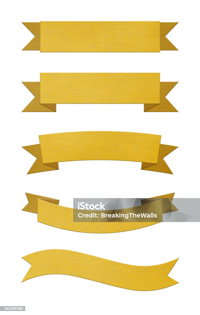 Conjunto de bandeiras de fita do metal ouro escovado - Foto de stock de Roseta royalty-free