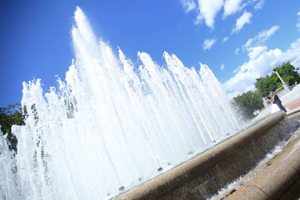 istock closeup. a large fountain in the town square 961506086
