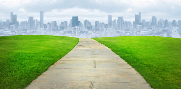 istock Panoramic View point of landscape building compose with green grass 961510804