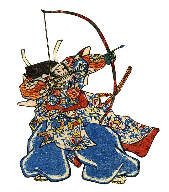 ニンジャ伝統的な日本の戦士の木柄 - 弓矢点のイラスト素材／クリップアート素材／マンガ素材／アイコン素材
