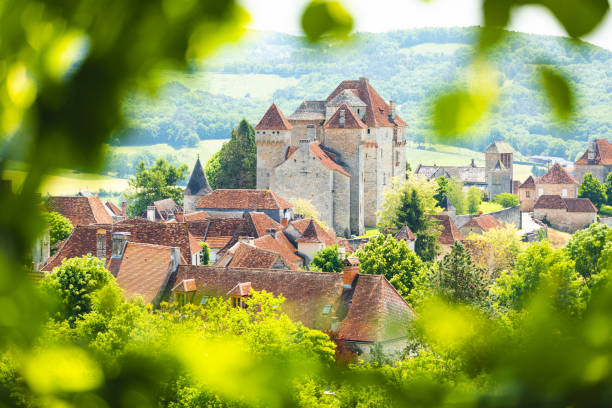 Medieval village of Curemonte in Corrèze department in France stock photo