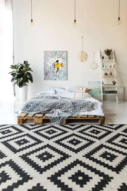 istock empty bedroom with wooden tray and breakfast on bed 961512384
