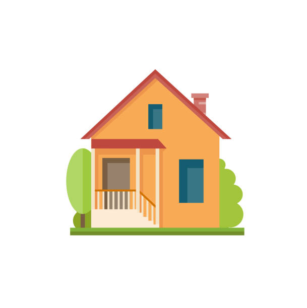 House flat icon Flat colorful house front icon. Cottage with  porch and orange walls. Modern design structures vector illustration small illustrations stock illustrations