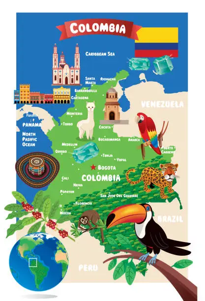 Vector illustration of CARTOON MAP OF COLOMBIA