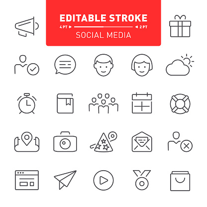 Social media, web, editable stroke, outline, icon, icon set, community