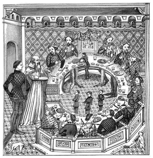 ilustrações de stock, clip art, desenhos animados e ícones de king arthur and the round table - circa 5th century