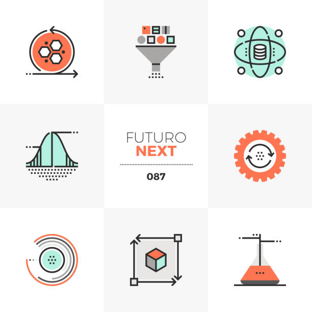 Data Science Futuro Next Icons Modern flat icons set of data science technology, statistical analysis. Unique color flat graphics elements with stroke lines. Premium quality vector pictogram concept for web, logo, branding, infographics. bottomless models stock illustrations