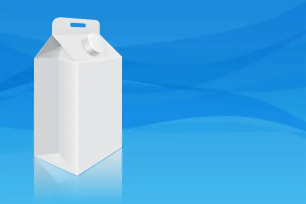 Vector illustration of Milk cardboard packaging on blue background. Universal liquid container