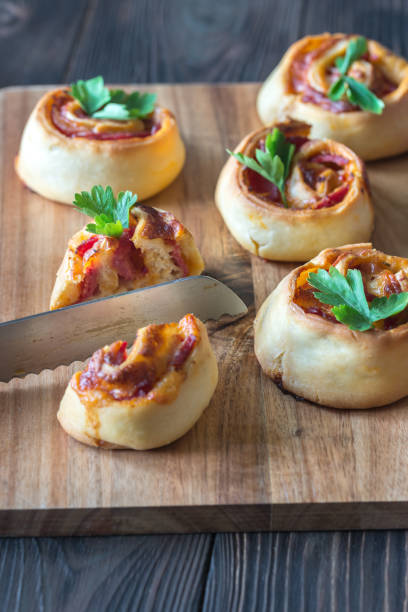 Pizza rolls on the wooden board