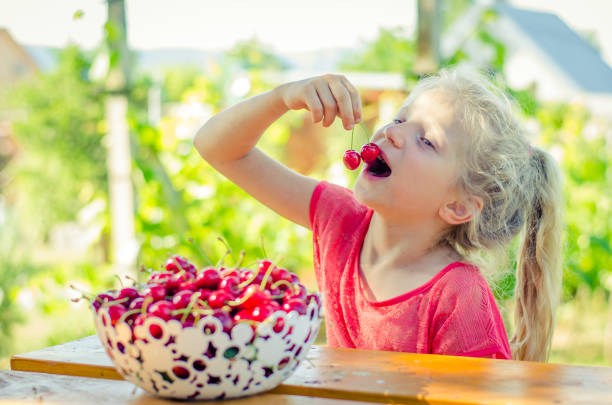 istock girl with ripe red cherry fruit 961551574