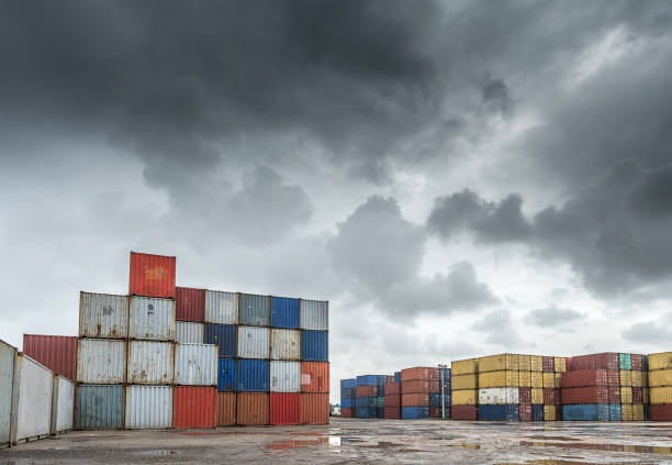 Containers Containers lot in a rainy day in Miami. customs official photos stock pictures, royalty-free photos & images