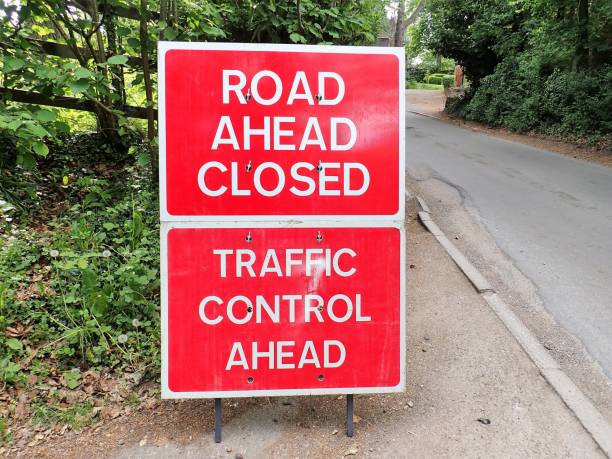 istock Road Ahead Closed, Traffic Control Ahead sign 961560868