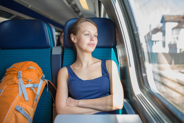 istock Young woman traveling by train 961562356