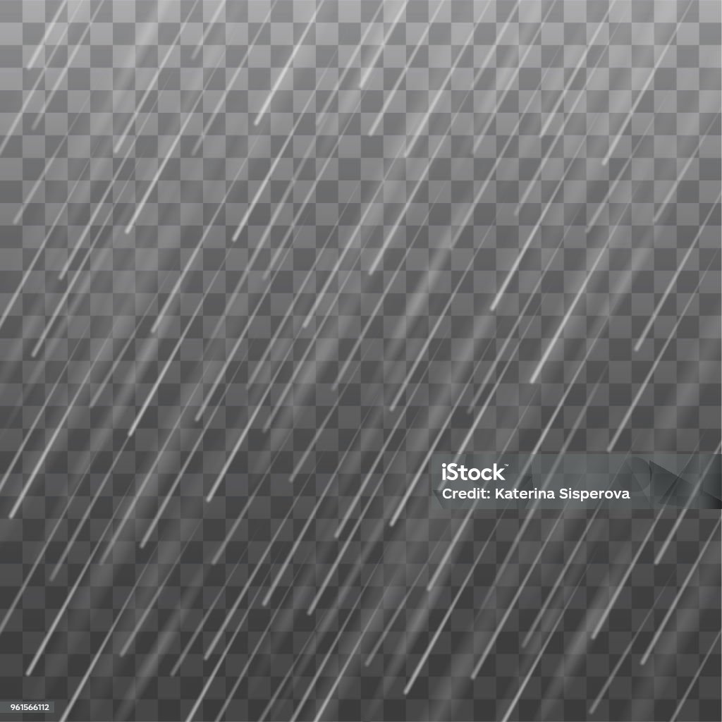 Textura de lluvias realista vector aislado sobre fondo transparente - arte vectorial de Lluvia libre de derechos