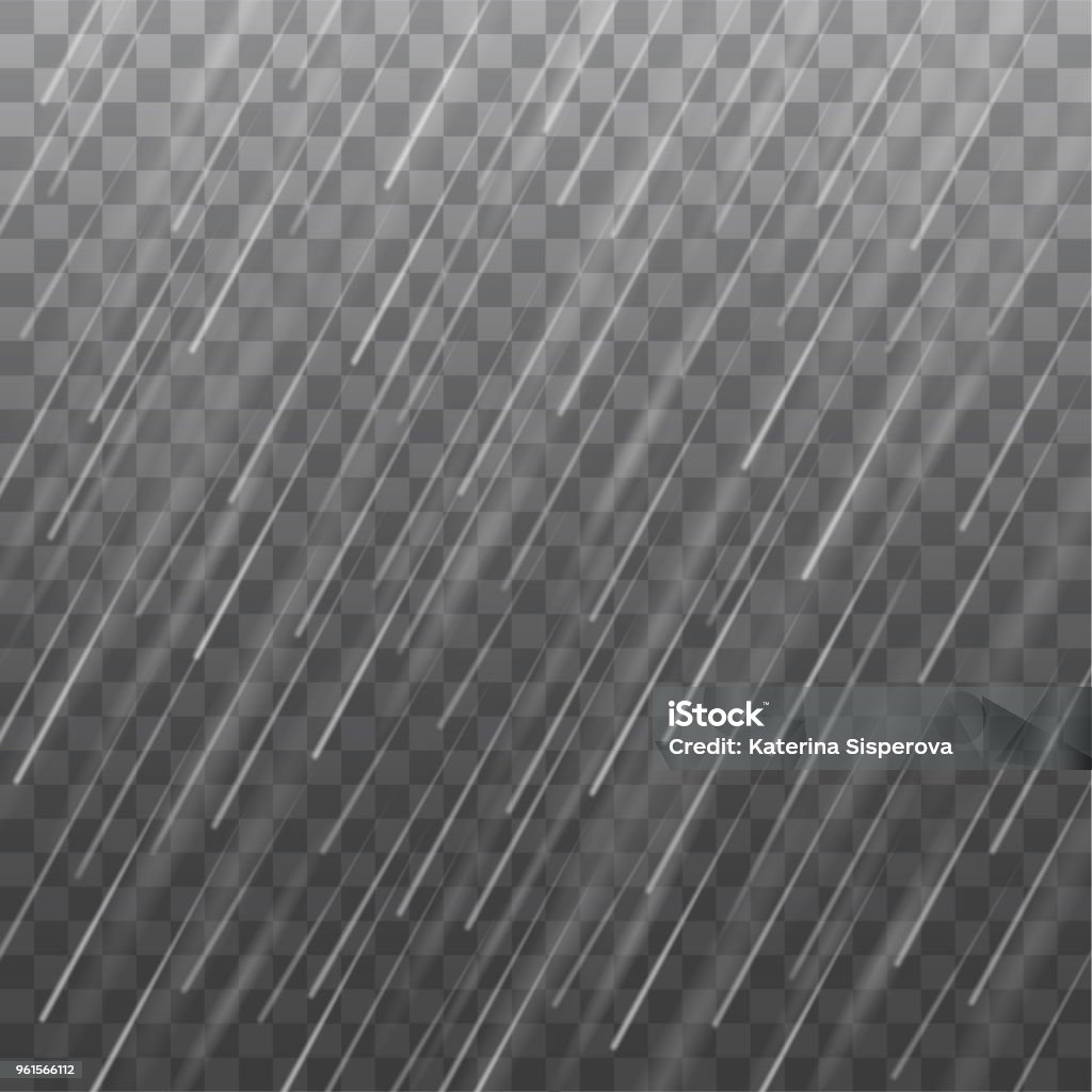 Vector realistic heavy rain texture isolated on transparent background Rain stock vector