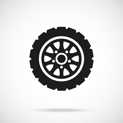 Tire icon. Car wheel. Vector icon isolated on gradient background
