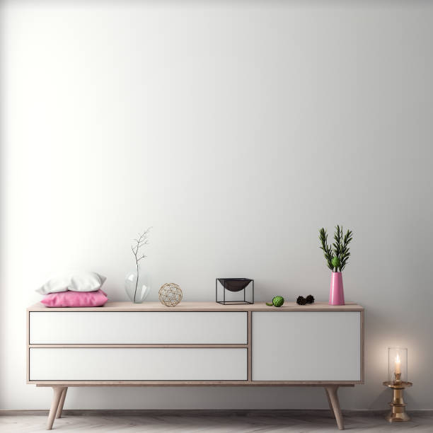istock Mock up poster frame in hipster interior background, Scandinavian style, 3D illustration 961567664
