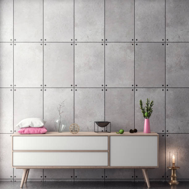 istock Mock up poster frame in hipster interior background in pink colors and concrete wall, 3D illustration 961567734