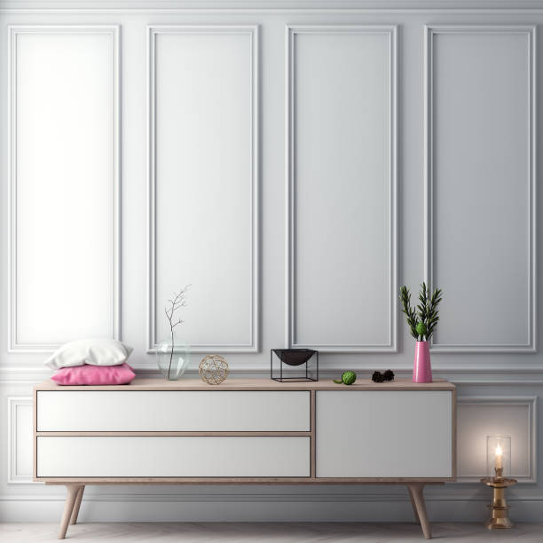 istock Mock up poster frame in interior background in pink colors and classic wall, 3D illustration 961568046