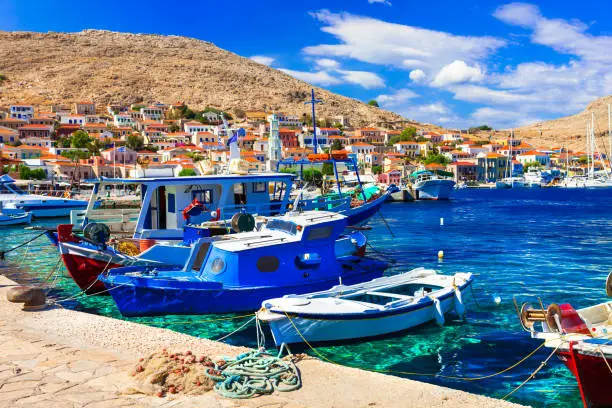 Photo of Colorful traditional Greece - beautiful island Chalki in Dodecanesse