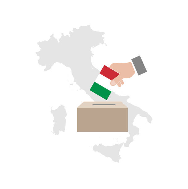 illustrazioni stock, clip art, cartoni animati e icone di tendenza di urne con bandiera nazionale sullo sfondo - italian elections