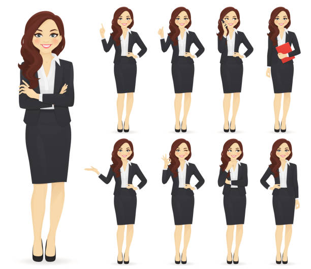 Businesswoman character set Businesswoman character in different poses set vector illustration secretary stock illustrations