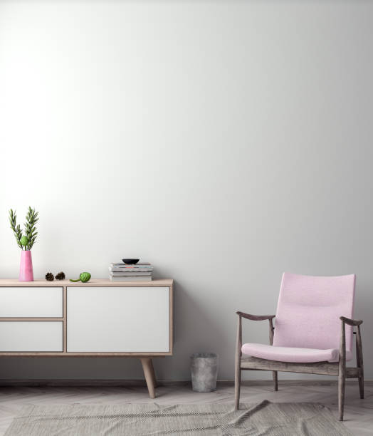 istock Mock up poster frame in hipster interior background, Scandinavian style, 3D illustration 961581484