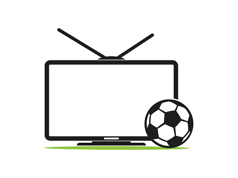Soccer TV vector icon in a flat style isolated on white background. Football TV. Sports TV. TV with football ball vector illustration. Broadcast of the football match