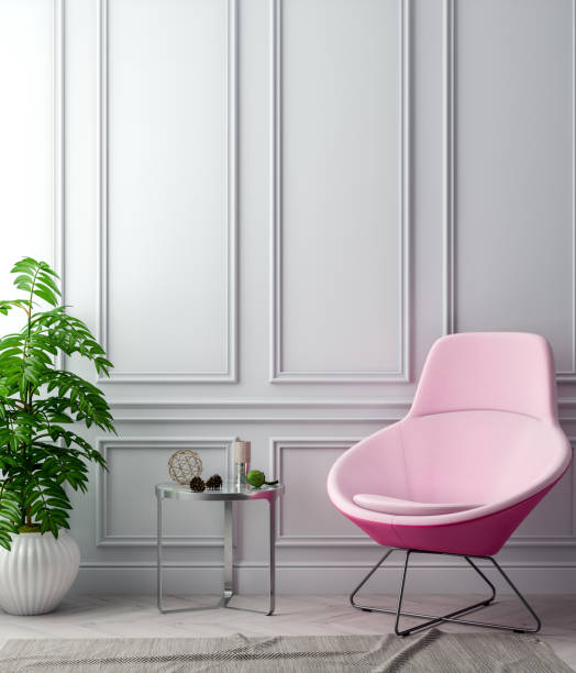 istock Mock up poster frame in interior background in pink colors and classic wall, 3D illustration 961585364