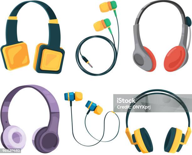 Vector Collection Set Of Different Headphones Illustrations In Cartoon Style Stock Illustration - Download Image Now