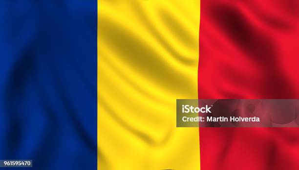 Romanian Flag Waving In The Wind Romania Stock Photo - Download Image Now - Romania, Flag, Blue