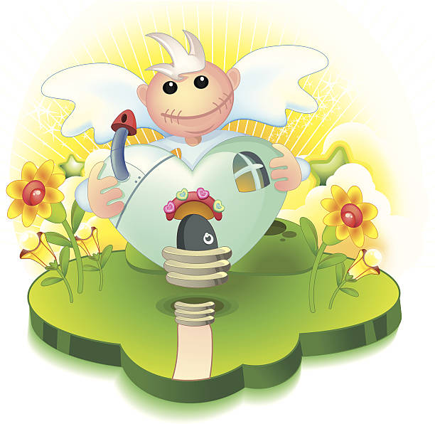 engel herz's house - humor inspiration angel child stock-grafiken, -clipart, -cartoons und -symbole