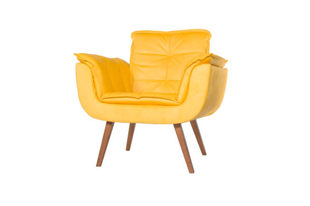 poltrona verde. moderna sedia di design su sfondo bianco. sedia texture. - isolated on yellow foto e immagini stock