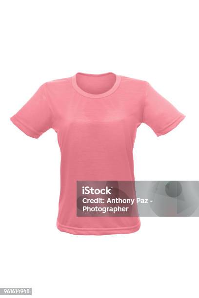 Mockup Of A Template Of A Womans Tshirt Color On A White Background Stock Photo - Download Image Now