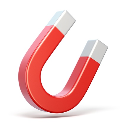 Red horseshoe magnet 3D rendering illustration isolated on white background