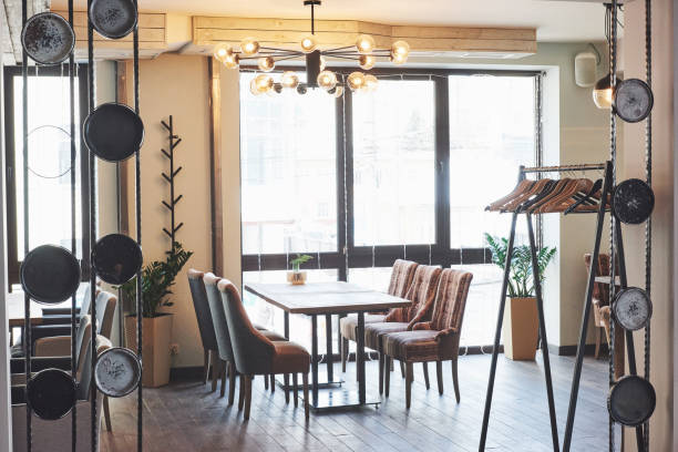 istock Modern and simple cafe interior with wooden classical furniture 961619152