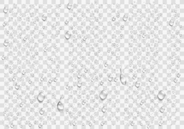 Realistic water droplets on the transparent window. Vector Realistic water droplets on the transparent window. Vector condensation stock illustrations