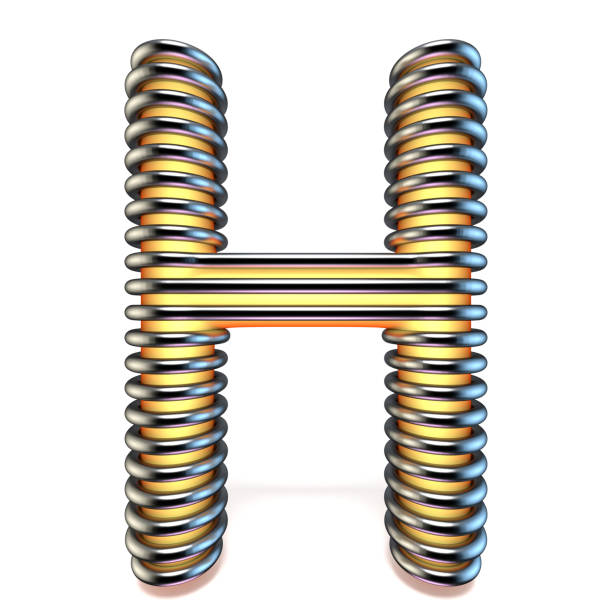 pomarańczowa żółta litera h w metalowej klatce 3d - letter h alphabet metal three dimensional shape zdjęcia i obrazy z banku zdjęć