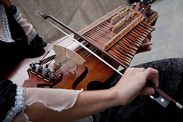 Nyckelharpa playing stock photo