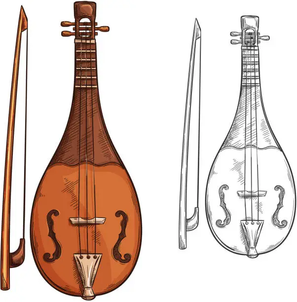 Vector illustration of Rebec musical instrument sketch of Arab music