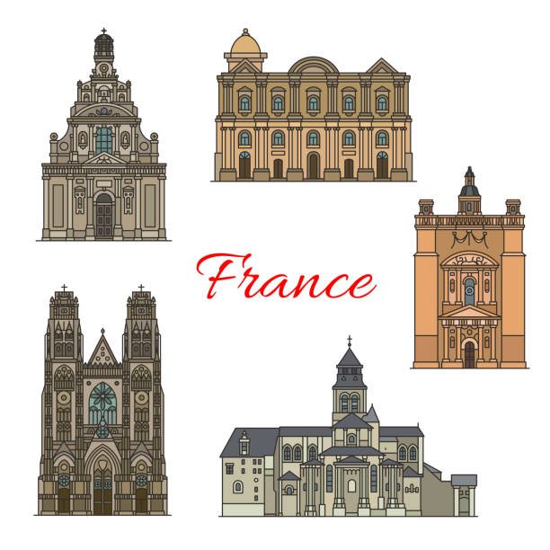 illustrazioni stock, clip art, cartoni animati e icone di tendenza di icona del punto di riferimento dei viaggi francesi per il turismo religioso - nantes