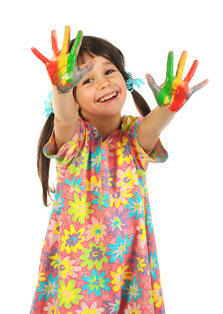 istock Little girl with painted hands 96162542
