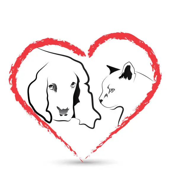 Vector illustration of Vector of Dog and Cat in a heart shape veterinary card business icon