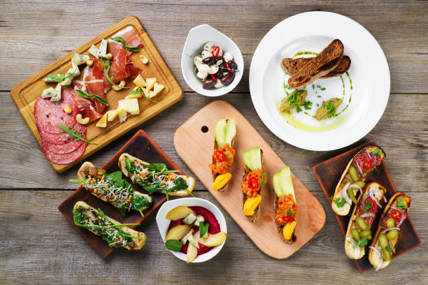 istock Buffet of Mediterranean snacks flat lay on table 961637888