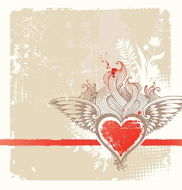 Vector illustration of Vintage winged heart