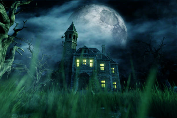 haunted house - spooky stock-fotos und bilder