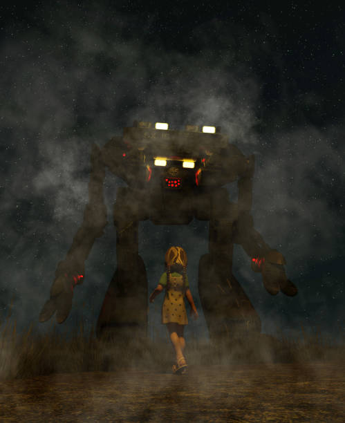 istock Girl looking to a giant robot 961645036